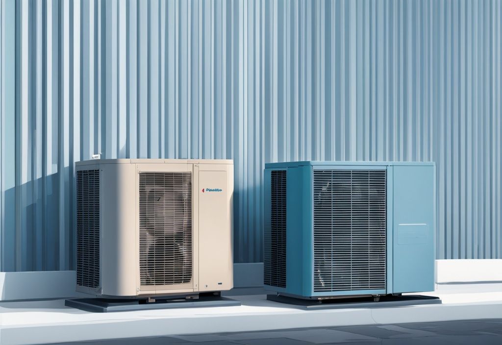 Modern digital painting illustration of Daikin vs Fujitsu air conditioning units in blue color theme for side-by-side comparison.