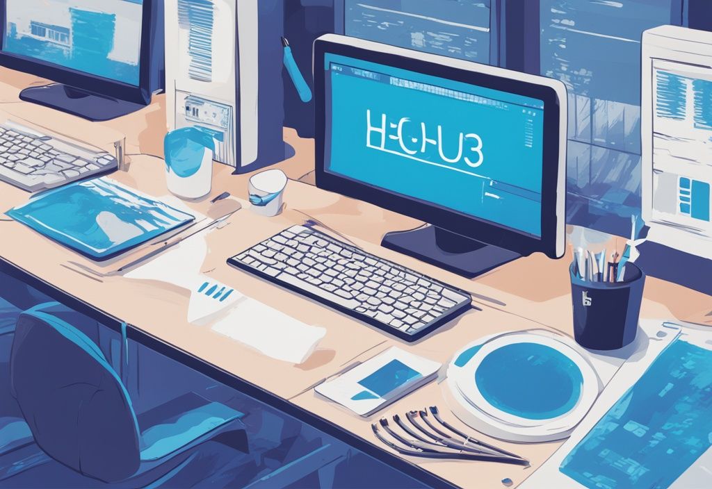 Modern digital painting with blue theme, featuring computer screen displaying pop-up error message "Error Code H3" related to h3 code on mini split system.