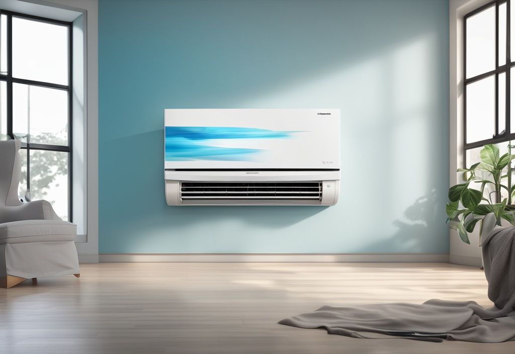 Modern digital painting of Hisense Air Conditioner E5 with error code on white wall, blue color theme.