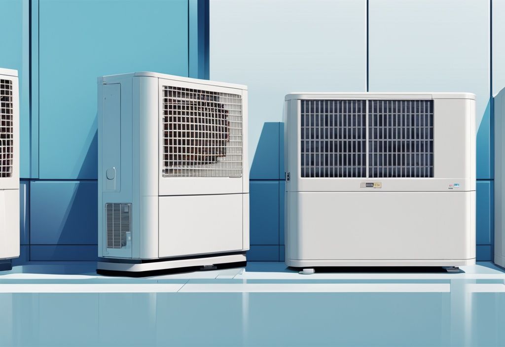 Modern digital painting illustrating Daikin vs Fujitsu air conditioning units in blue color theme for side-by-side comparison.