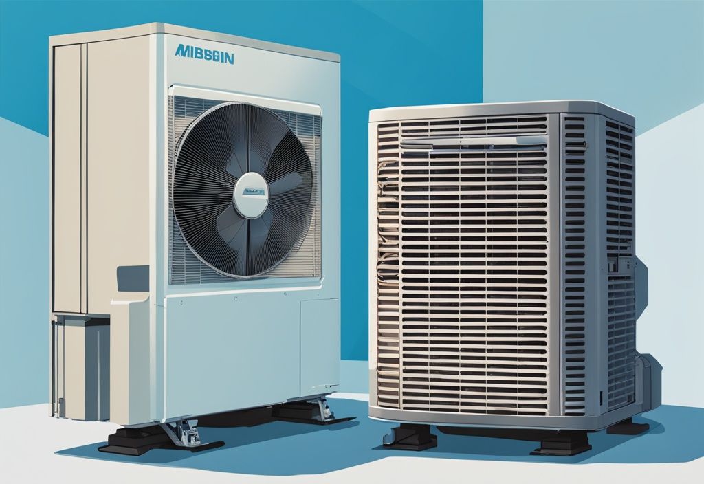 Digital painting of Daikin and Mitsubishi air conditioning units in blue theme for comparison.